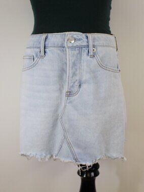 American Eagle Light Wash Denim Mini Skirt Distressed Hem Size 4